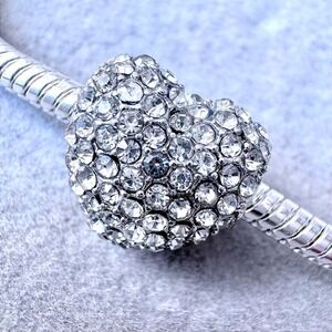 Crystal Heart Charm Silver Tone fits PANDORA